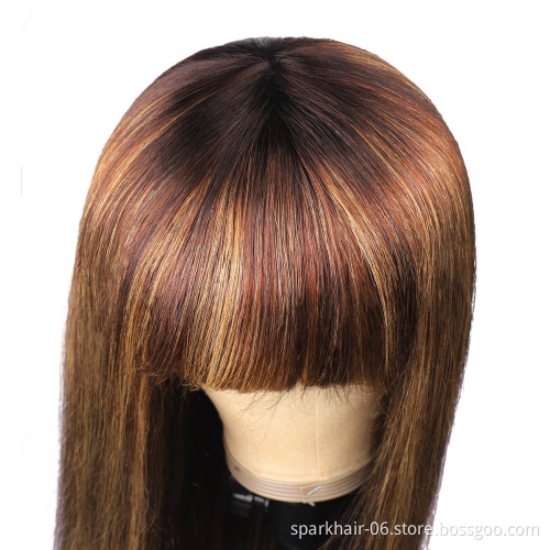 Raw Indian Hair Vendors Straight Lace Frontal Wigs With Bangs Cuticle Aligned Hair Pre plucked Glueless Wigs